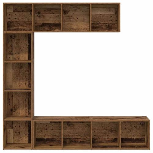 Estantería de madera vieja con 3 estantes estrechos y 4 compartimentos 5