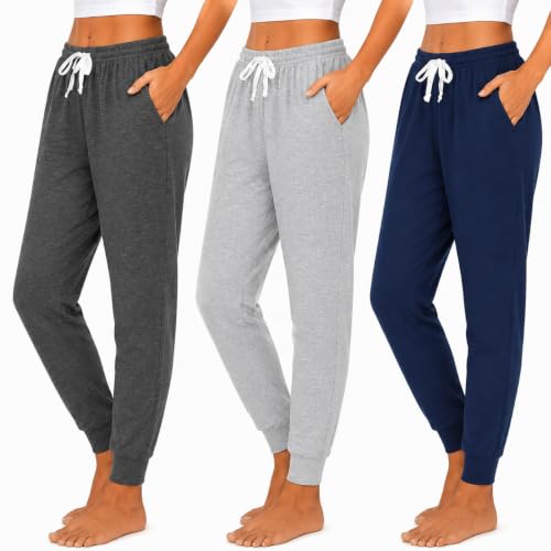 Image of Essential Elements Womens 3 Pack 100% Cotton Joggers Lounge PJ Sweatpants