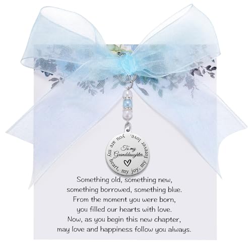 Image of MIXJOY Something Blue Gift for Bride, Wedding Day Bridal Blue Pearl Angel Wings Bouquet Garter Charm for Bride to Be