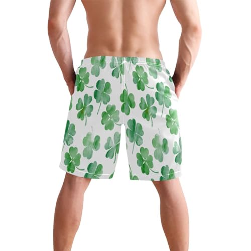 St Patricks Day Clover Leaf Men's Swim Trunks Beach Shorts Quick Dry Swim Board Shorts Bathing Suits S4