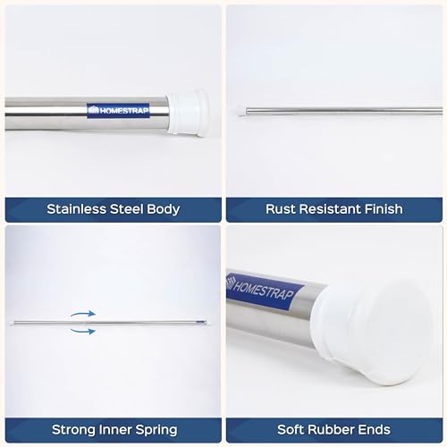 Image of Homestrap Extendable Curtain Rod (80-150 cm) | Multipurpose, rustproof & Adjustable Tension Rod with Strong Grip | Stainless Steel Rod for Windows, Shower, Wardrobe & Drying Clothes