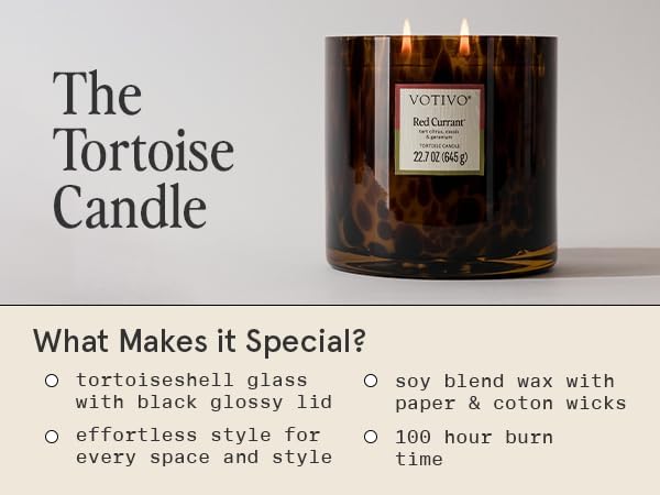 Votivo Red Currant Tortoise Scented Candle | 22.7 oz Soy Wax Blend | Decorative Home Decor Tortoise Shell Pattern | 100 Hour Burn Time - Image 3