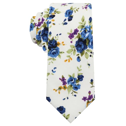 Image of Luckyvestir Ties for Men, Sage Green Cotton Floral Tie 2.76 inch Flower Printed Men's Neckties for Wedding /Groomsmen /Suit /Party