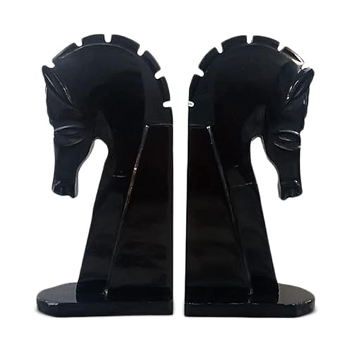 Set Buchstützen Pferde aus italienischem Marmor Schwarz Marble Bookend Set H 22 cm Cover