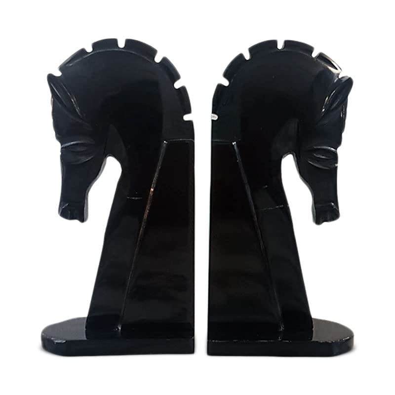 Serre-livres chevaux marbre noir italien anti-chute pour grands livres 22cm