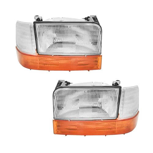 PM Auto Headlights Assembly Turn Signal Lamp Replacement for 1992-1996 Ford F-150 With bulb Halogen Headlight Assembly Pair Faros Delanteros