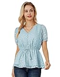 🌹Transparente Puffärmel sind freundlich zu Ihren Armen, sexy, stilvoll und trendy; Der klassische V-Ausschnitt macht diese elegante Freizeitbluse vielseitiger; Süße Deko-Perlenknöpfe; Die elastische Taille und der Rüschensaum mit ausgestelltem Schößchen zeigen Ihre schlanke Taille und verstecken Ihren Bauch.