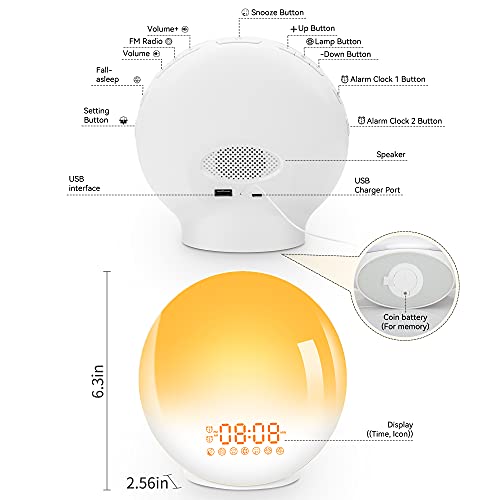 Sunrise Alarm Clock Wake Up Light For Kids, Alarm Clocks For Bedrooms, Light Alarm Clock For Heavy Sleepers Adults, Loud Alarm Clock& 7 Sounds, Dual Alarms, Snooze, Fm Radio, Sleep Aid, Ideal For Gift #TOP7