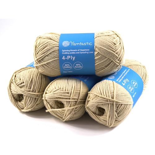 Yarntastic 50g x 4 Balls in a Pack, 4 Ply Yarn, 16 Wraps per inch (About 2.5cm), 60% Cotton 40% Acrylic Blended