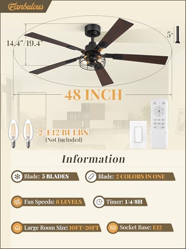 Image of Fanbulous 48 Inch Farmhouse Rustic Ceiling Fan with Light & Remote, 2-Pack