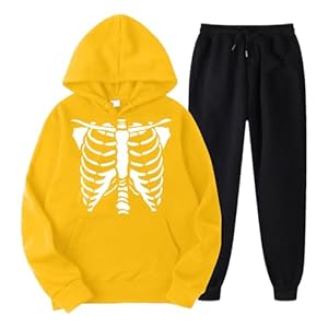 Briskorry Halloween Skelett Kapuzenpullover Jogginganzug 2-Teiler