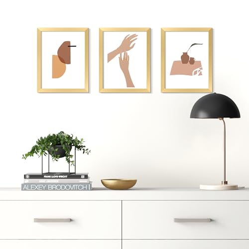 Image of upsimples 8.5x11 Picture Frame Set of 5, Display Pictures 6x8 with Mat or 8.5 by 11 Without, Wall Gallery Photo Frames, Gold