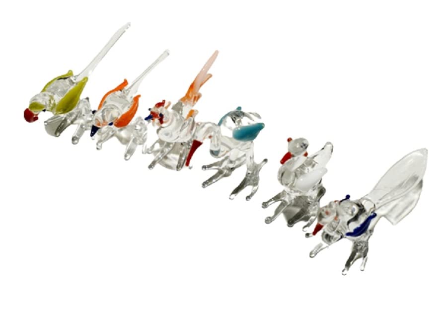 MARBOGLASS India Miniature Decorative Borosilicate Glass Birds Figurine for Showcase Decoration (6 Birds in Box, Multicolour, Size 6 cm)