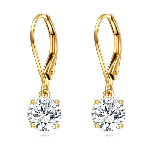 KECHO 14K Solid Gold Moissanite Earrings for Women Leverback Dangle Drop Earrings 1.0 CT Moissanite Diamonds Jewelry for Women