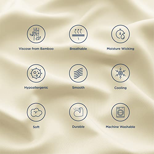 Bedsure Queen Size Cooling Pillowcase Set Of 2 Bundle Extra Deep Pocket Queen Sheet Set Up To 24 Inches, Beige, Silky Soft Breathable Moisture Wicking #TOP3