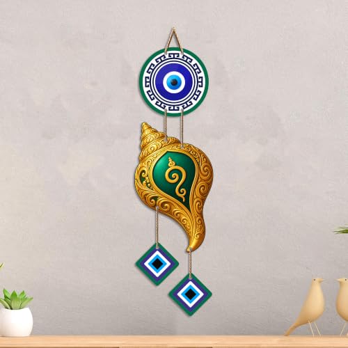 Image of Artvibes Decorative Conch Shell Evil Eye Wall Hanging for Home Entrance | Spiritual Vastu Nazar Battu Ornament | Positive Energy Wall Decor for Living Room Office (WH 85140N)