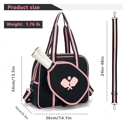 Pickleball Bag for Women Men, Tote with Adjustable Crossbody Strap, Lightweight Pickle Ball Bags with Paddle Cover Pocket Holds 2 Paddles - Image 6
