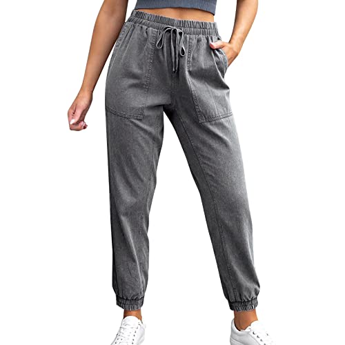 Pantalon en jean femme gris uni coupe ajustée et finitions été