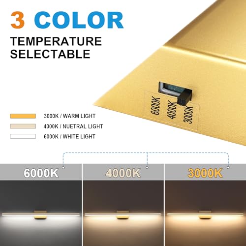 Image of SineRise LED Modern Bathroom Vanity Light Fixtures (48-Inch, 3000K /4000K /6000K, Dimmable), Gold Modern Acrylic Bathroom Wall Lighting Fixtures Over Mirror
