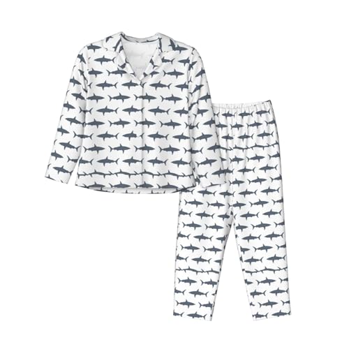 Pyjama poisson femme manches longues avec taille élastique anti-serrement confortable