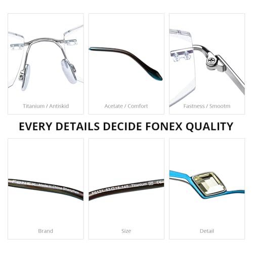 Image of FONEX Titanium Glasses Frame,Rimless Frameless Luxury Diamond Optical Eyeglasses for Women