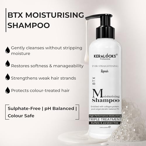 Image of Moisturising Shampoo for Dry Hair 250ml | Daily Use | Moisturizes & Hydrates | Straight & Shiny Hair | Colour Protect | Sulfate & Paraben-Free