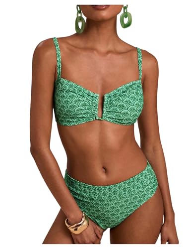 Bikini 2 pièces bohème vert multicolore avec bas taille haute stretch XL