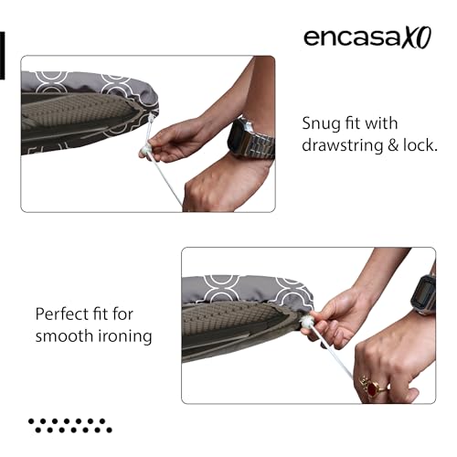 Image of Encasa XO Homes Ironing Board Cover With 3Mm Thick Felt Pad For Steam Press(Fits Standard X-Large Boards Of 135X45 Cm)Heat Reflective,Scorch&Stain Resistant,Printed-Grey Tiles