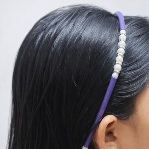 Image of Hair Bands with Pearl Beads, Multicolour Plastic Coated Metal, Set of 6 for Girls & Women