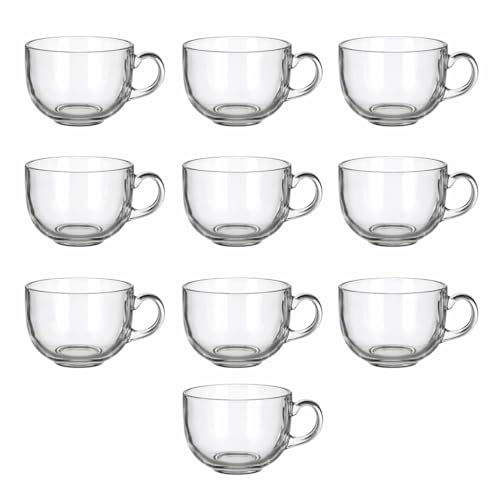 Image of Crystal Round Glass Tea Cups Set of 10 (150ml) | Transparent Glass Coffee Mugs with Handle | Clear Tea Cup Set for Coffee, Tea, Milk | Hot & Cold Beverage Glassware Set