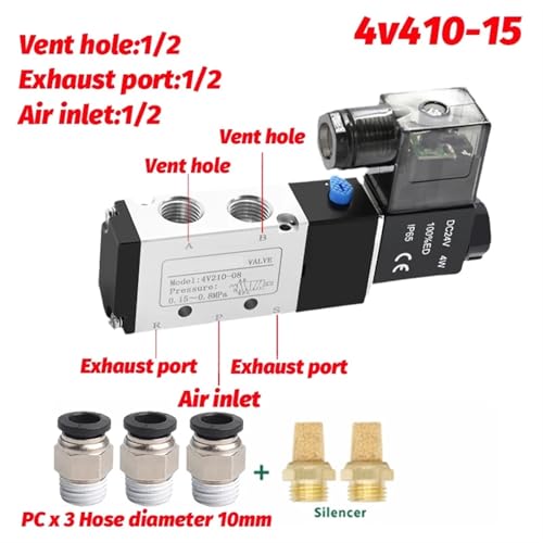 Electroválvula neumática eléctrica 4V410-15 AC380V de 5 vías y 10mm 3
