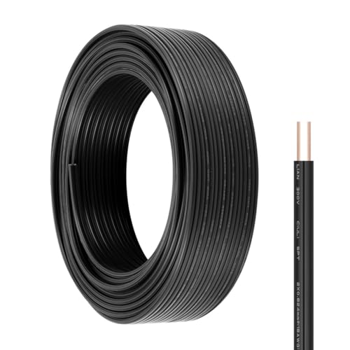 18 Gauge Wire 2 Conductor Electrical SPT-2 50Ft 18/2 Low Voltage 18 AWG Flexible Wire Extension Cord Stranded Tinned Copper Wire for Lamp Lighting LED Strips Black