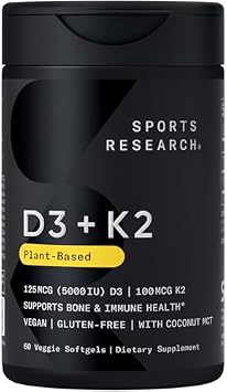 Sports Research Essentials Pack - Vegan Multi-Spectrum Omega 3-6-7-9 + Vitamin D 5000iu & Mk7 Vitamin K 100mcg + Vitamin C 1000mg