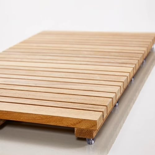 Alfombrilla de baño antideslizante, alfombrilla de ducha de madera de teca para antimoho, baño, spa, sauna, piscina, bañera de hidromasaje, decoración duradera y protector