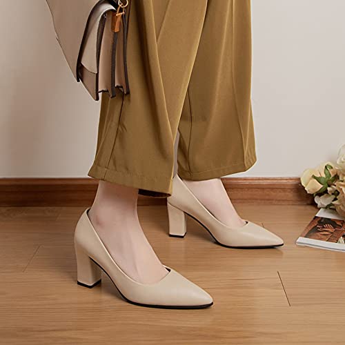 Hee grand Womens Heeled Pump Classic Pointed Toe Chunky High Heels Work Shoes Dress Pumps3
