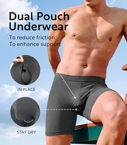 Separatec Men's Boxer Briefs,Soft and Breathable Rayon Made from Bamboo Boxer Brief with Ball Pouch 3 Pack3