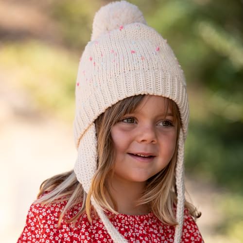 Warm Earflap Knit Beanie Hat with Ties for Toddlers/Little Kids 2-6 Years, Fleece Lined, Premium Quality2