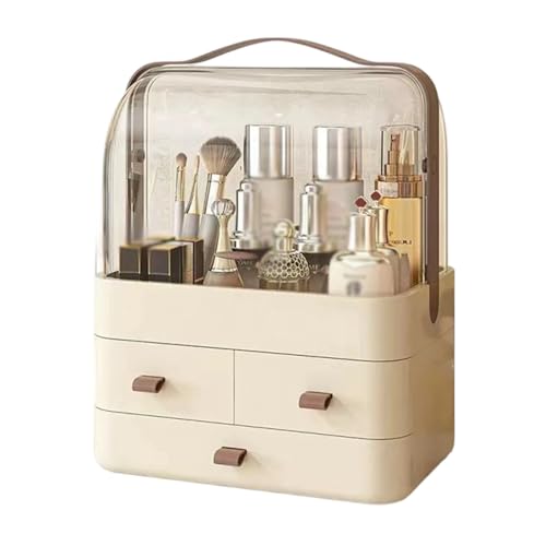 化粧品収納ボックス コスメ収納 3段式 引き出し小物入れ 大容量 メイクボックス 取っ手付き 持ち運び便利 蓋付き 防塵防水 透明 浴室 洗面所収納 コスメボックス