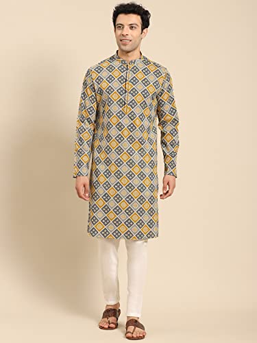Image of Men's Black Art Silk Regular Fit Ethnic Motifs Kurta | Indian Kurta | Festive Ethnic Kurta with Embroidered Packet