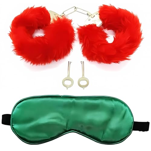Image of Handcuff Hathkadi Toy with 2 Keys & Eye Mask - Red & Sky Blue