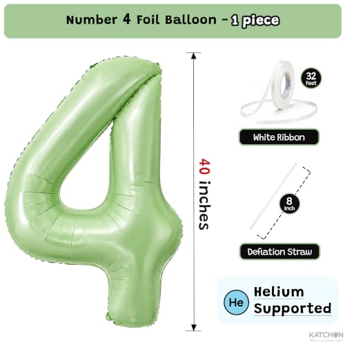Image of KatchOn Sage Green 4 Balloon Number - 40 Inch | Number 4 Balloons