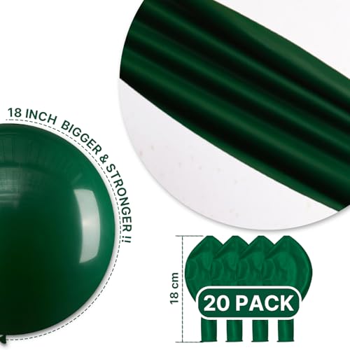 Image of PartyWoo Dark Green Balloons 20pcs 18 Inch Emerald Hunter Forest Green Balloons for Wedding Boy Baby Shower Birthday Christmas Graduation Dinosaur Jungle Golf Theme Party Decorations Green-Y56