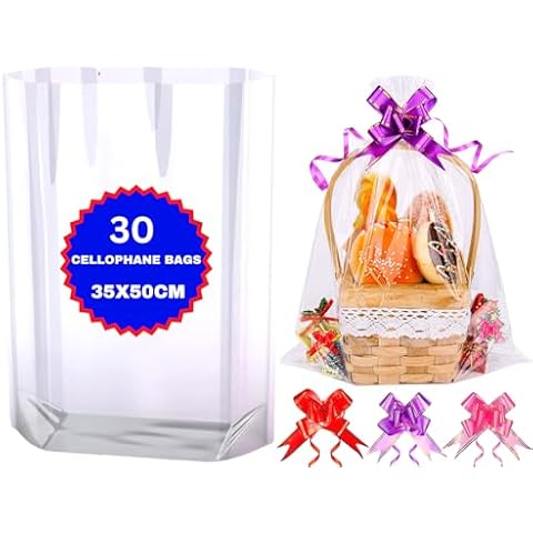 MAARA Clear Cellophane Gift Bags with Bows Cover