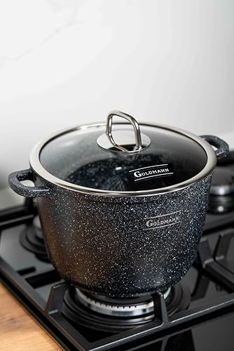 Miniatura 6 de Goldmann Olla Alta De Aluminio Fundido Con Tapa De Cristal, Revestimiento Cerámico Mármol Antiadherente, Apta Para Inducción Negro, 10l - Ø 28 Cm
