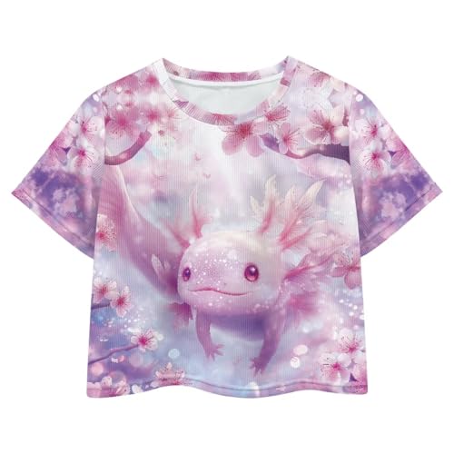 Girls Crop Tops Short Sleeve Summer T Shirt Crewneck Drop Shoulder Shirts Tee Size 2XS-L2