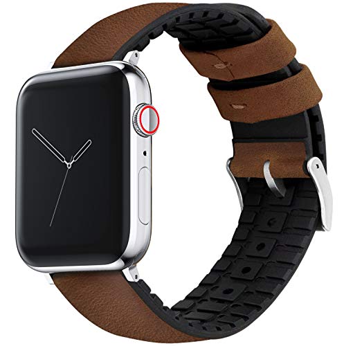 Image of BARTON WATCH BANDS- Black Leather and Rubber Hybrid - Choose Color & Size - Compatible with All Apple Watches (Ultra, SE, 8, 7, 6, 5, 4, 3, 2, 1) - 38mm, 40mm, 41mm, 42mm, 44mm, 45mm, 49mm