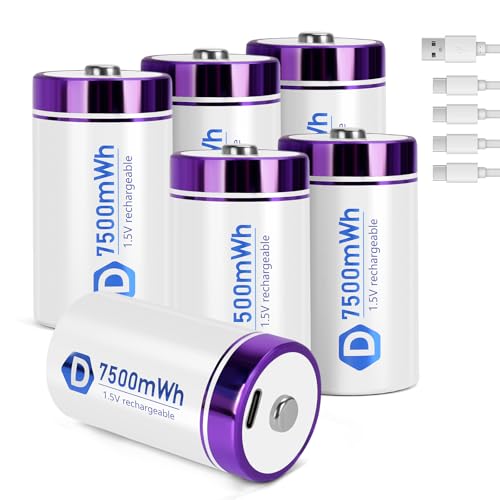 seyyen Rechargeable Lithium D Batteries with 4 in 1 USB-C Charge Cable