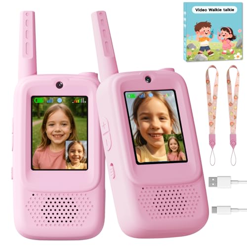 Image of Video Walkie Talkies for Kids, 2 Pack Rechargeable Walkie Talkies with Screen, Indoor Outdoor Toy for 3 4 5 6 7 8 9 10 Year Old Girl, Christmas Birthday Gifts for Girls Age 3-12 (Pink)
