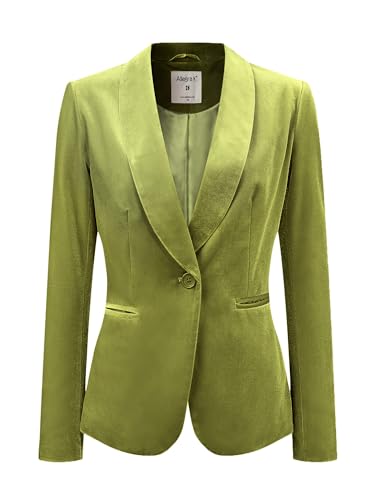 Manteau pour femme col chale un bouton veste velours Allegra K vert jaune XL