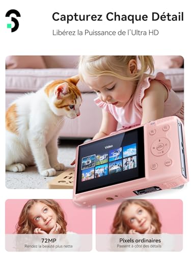 SOOMFON Appareil Photo Numérique Max 72MP avec vidéo 1080P, Digital Camera Zoom 16X 19 Filtres, Appareil Photo Compact avec 2 Batteries et Carte 32 Go, Digital Camera pour Adulte/Débutant/Enfant-Rose – Image 3